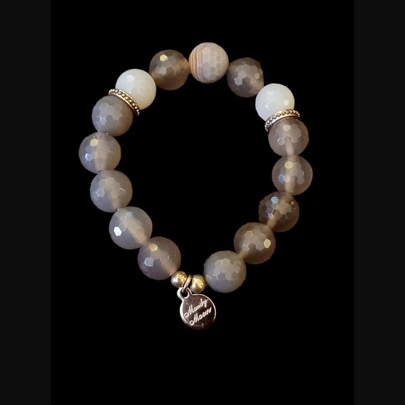 Mandy Moon Silver Tone Natural Stone Beaded Stretch Statement Bracelet - Picture 3 of 10